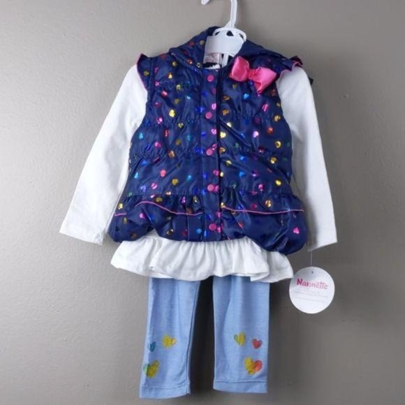 3pc outfit- blue puffer vest, top & Pants(NWT)24M
